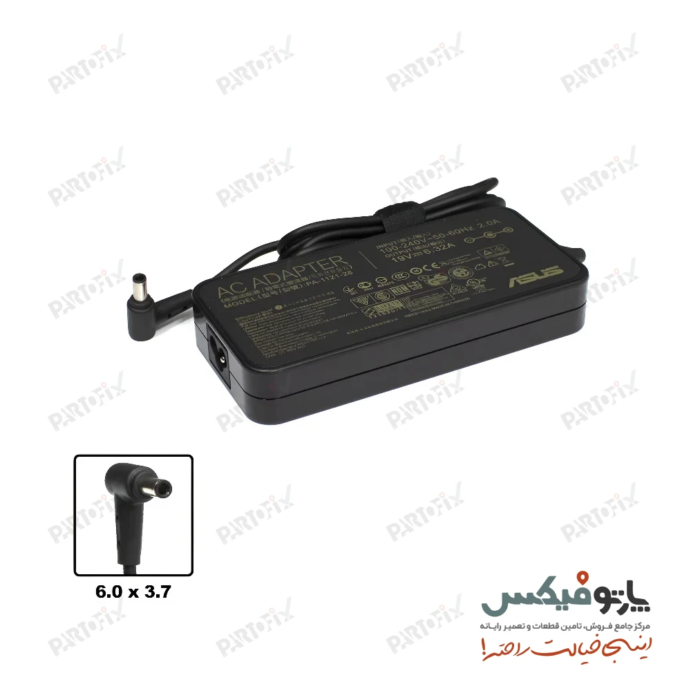 شارژر اورجینال لپ تاپ ایسوس 19 ولت 6.32 آمپر 120 وات Asus کانکتور3.7 * 6.0 اسلیم