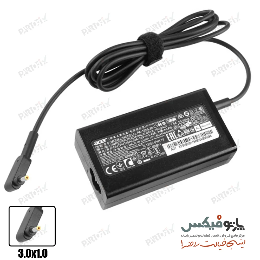 شارژر لپ تاپ ایسر 19 ولت 3.42 آمپر 65 وات Acer کانکتور 1.0 * 3.0 مناسب برای ایسوس